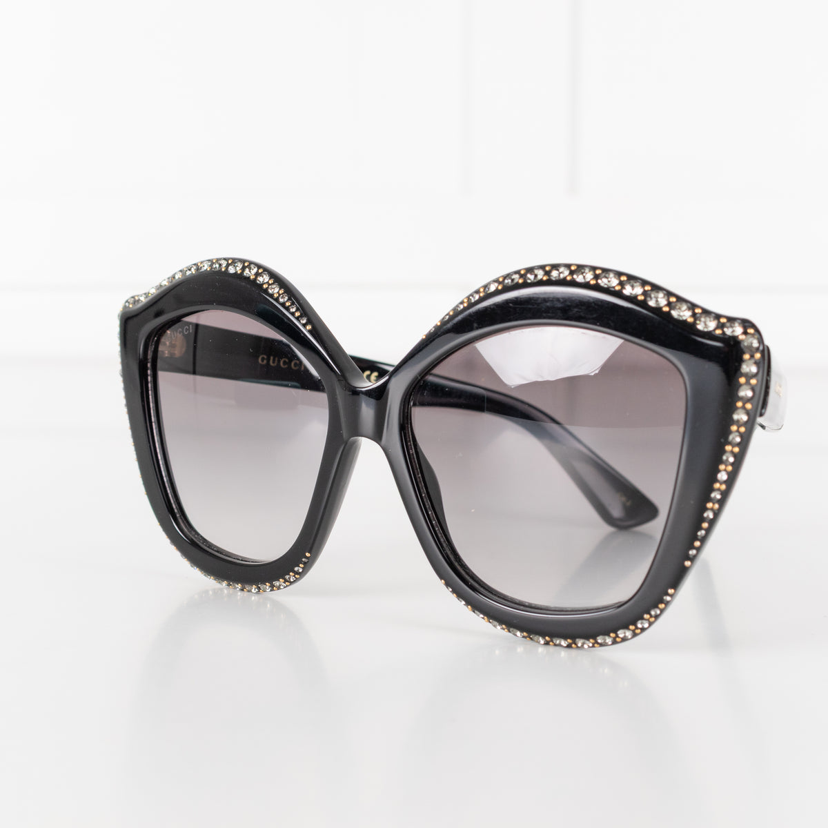 Gucci Black Diamante Embellished Oversized Cat Eye Sunglasses