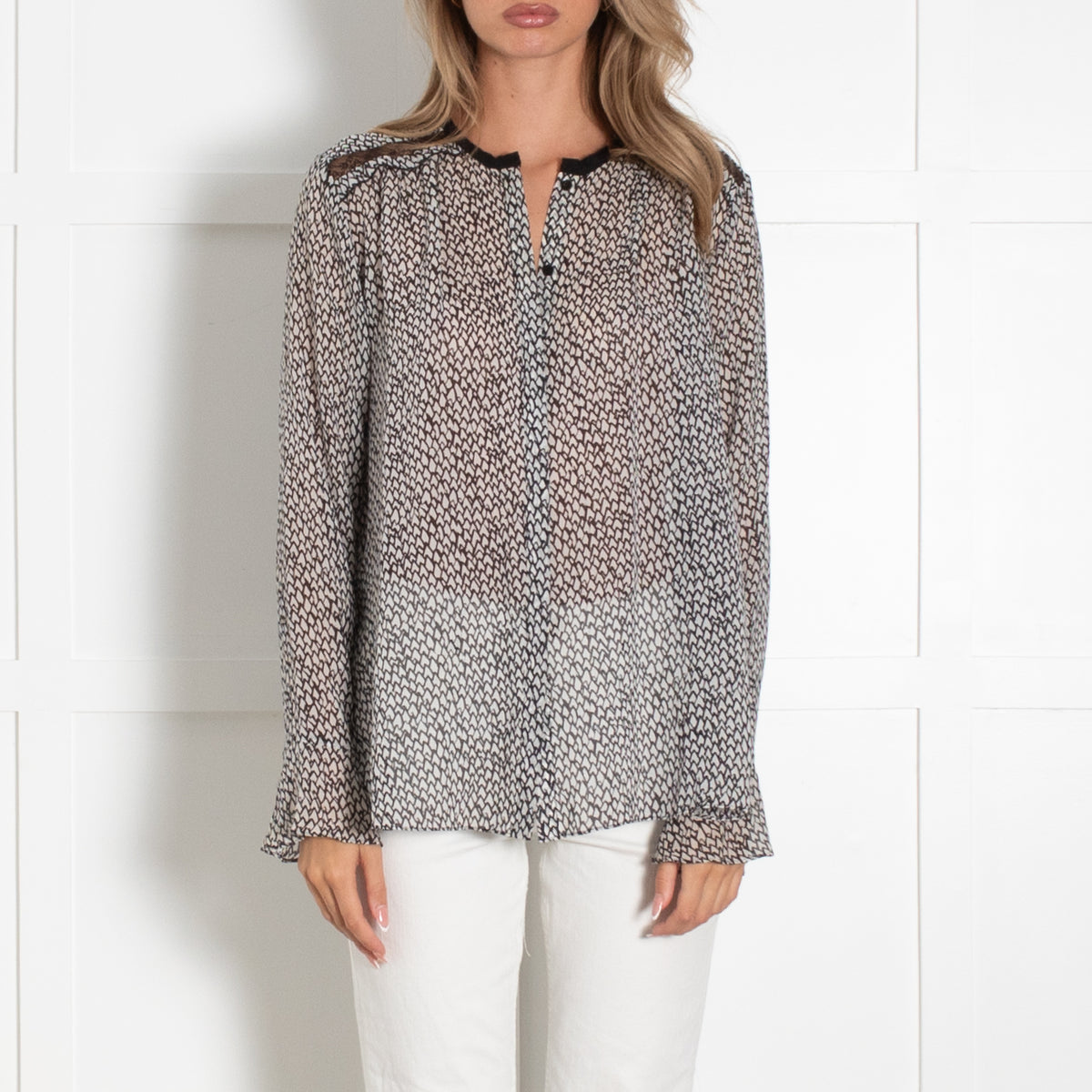 Dorothy Schumacher Silk Long Sleeve Top With Lace Inserts