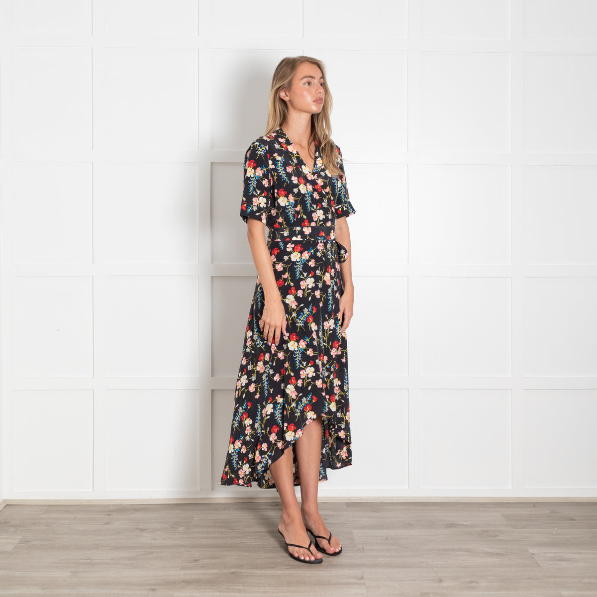 Equipment Imogene Black Floral Print Silk Dress