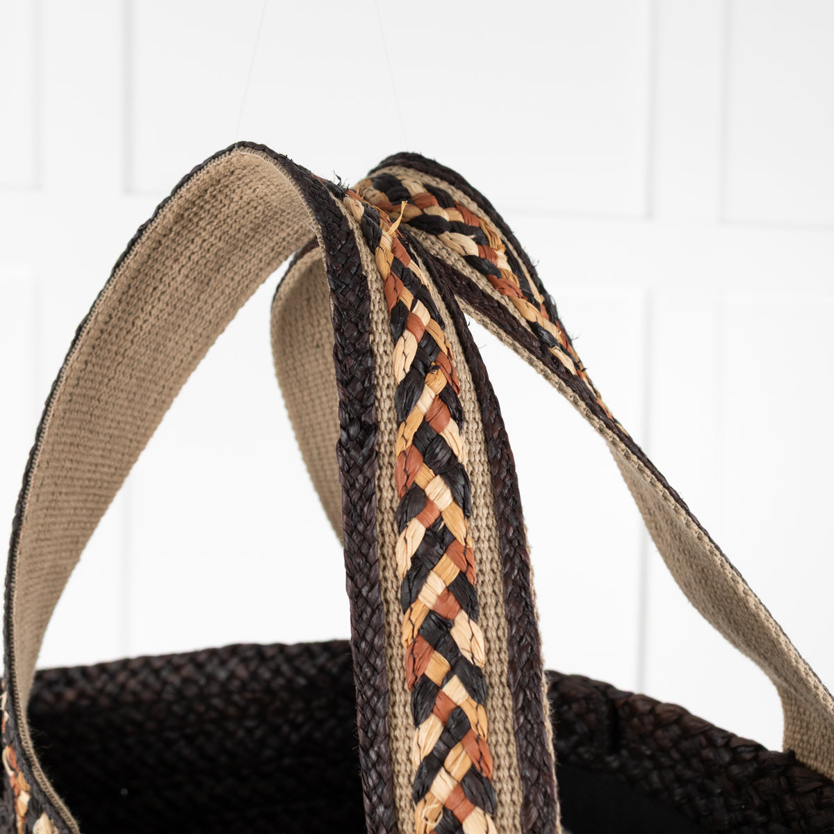 Sans Arcidet Chocolate Brown Woven Straw Tote Bag With Braided Handles