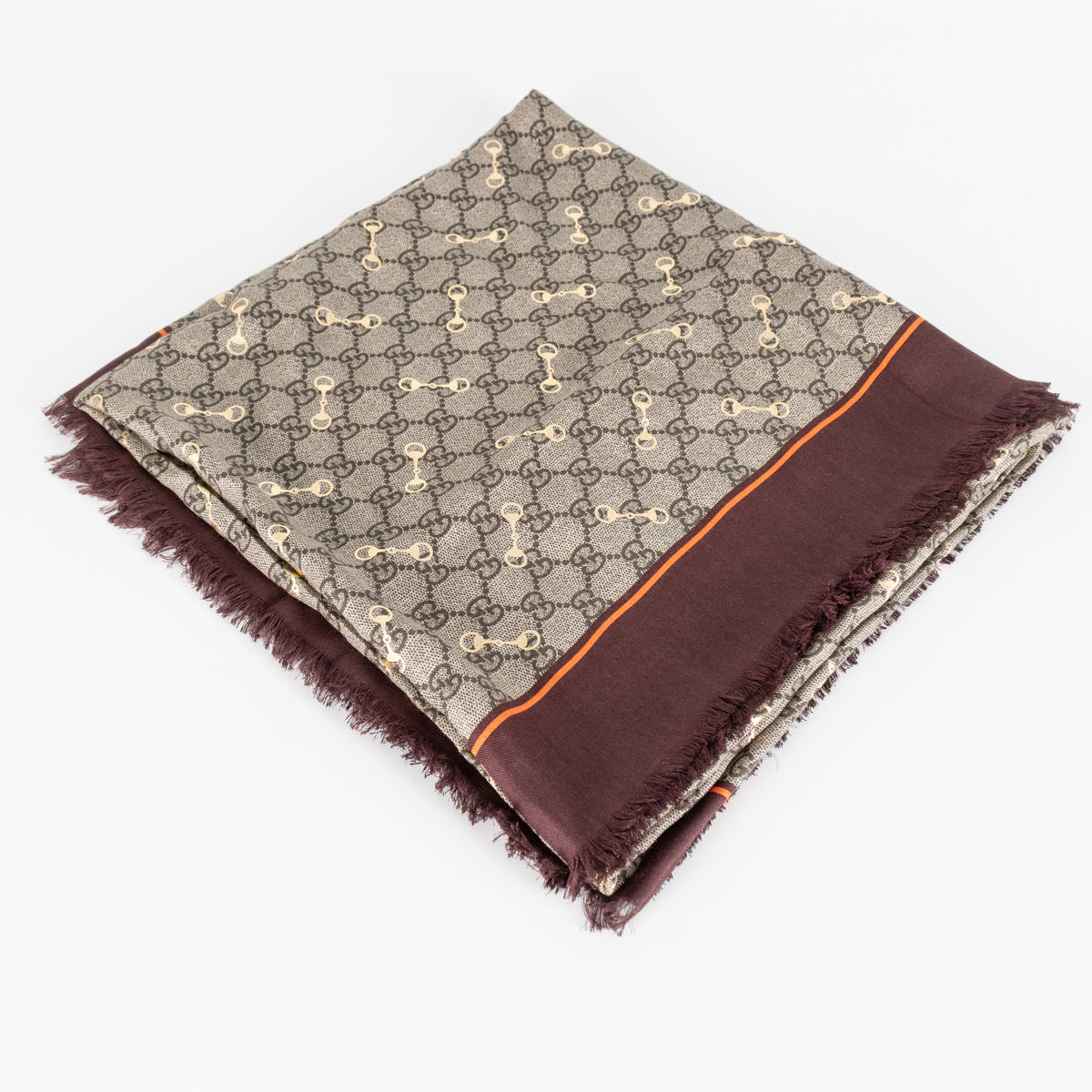 Gucci Brown Monogram Foiled Horsebit Scarf