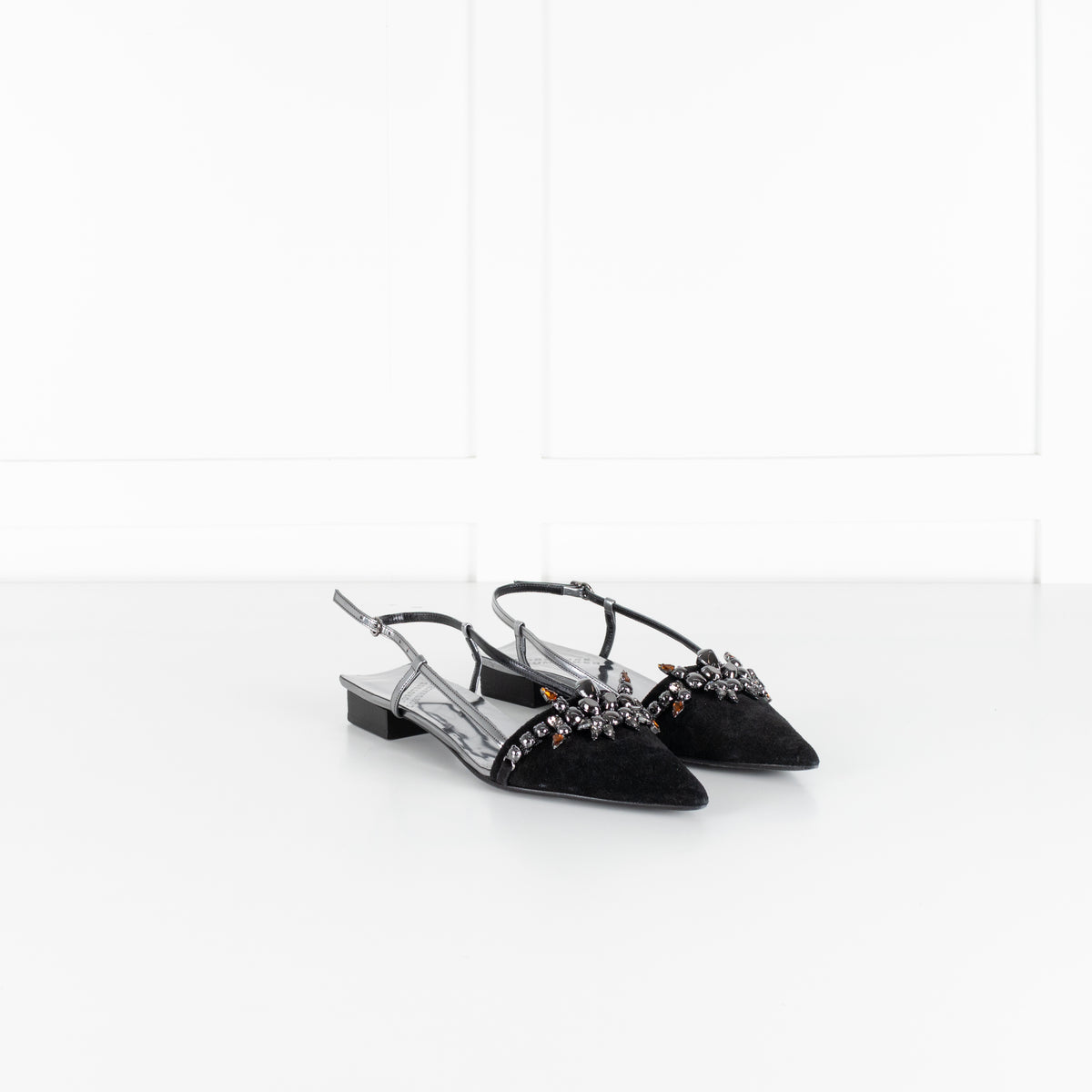 Dorothy Schumacher Summer Ballerina Jewelled Black Suede Sling Back Pump