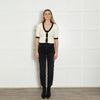 L'Agence Cream Black Gold Button Short Sleeve Cardigan