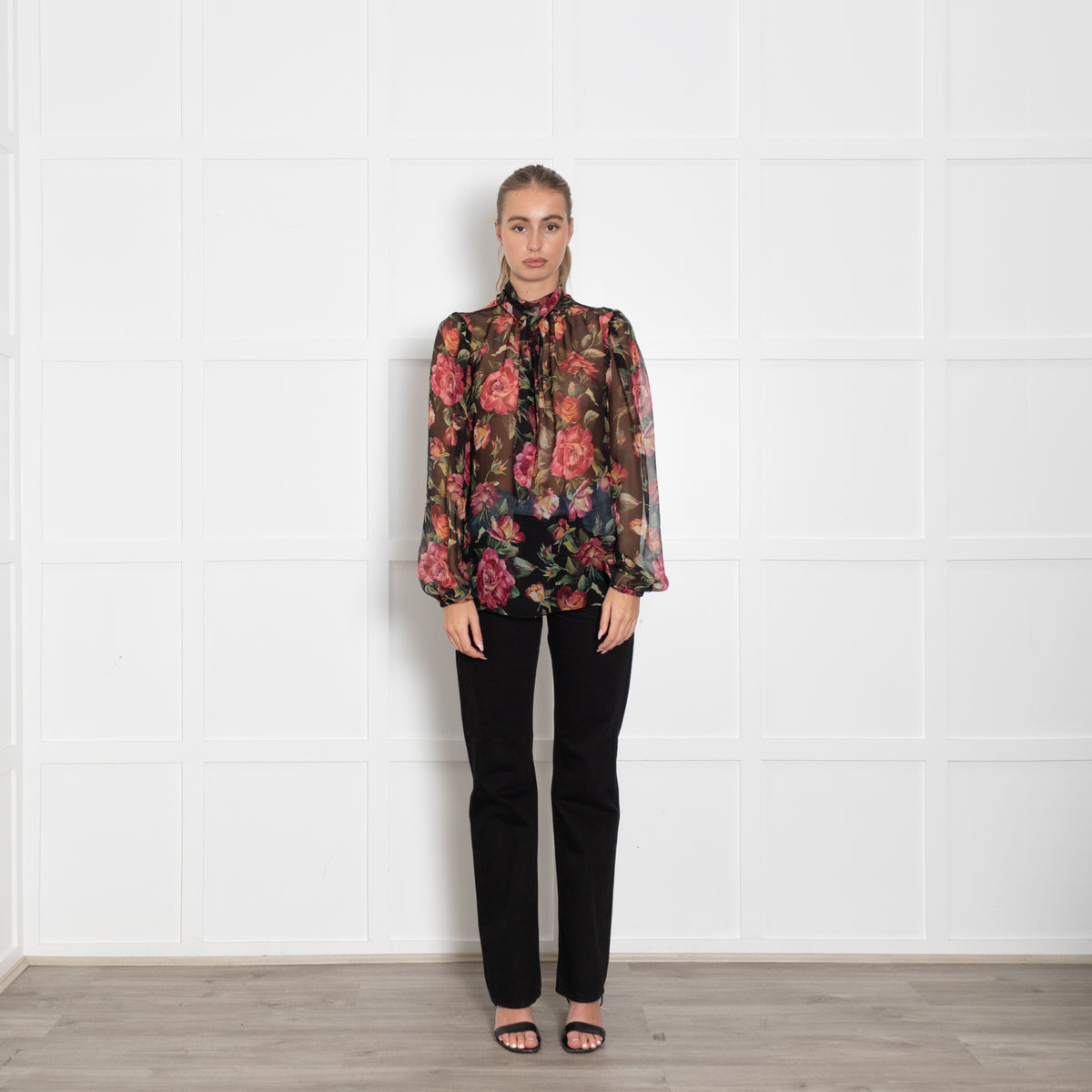 Dolce & Gabbana Black Floral Sheer Blouse