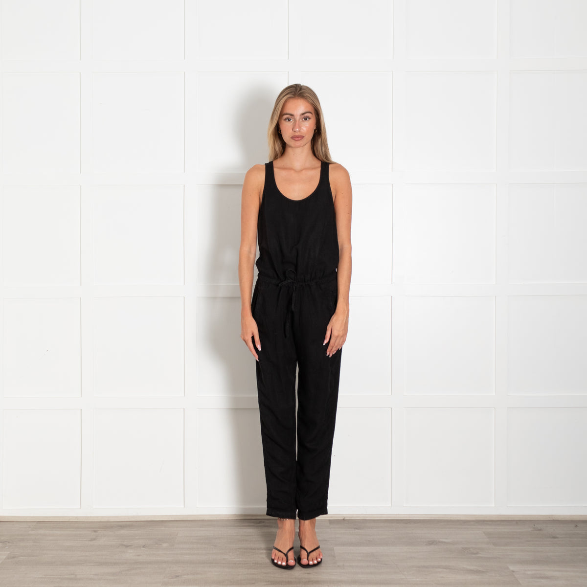 James Perse Black Linen Sleeveless Jumpsuit