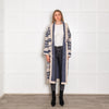 Hale Bob Blue And White Fringed Long Cardigan