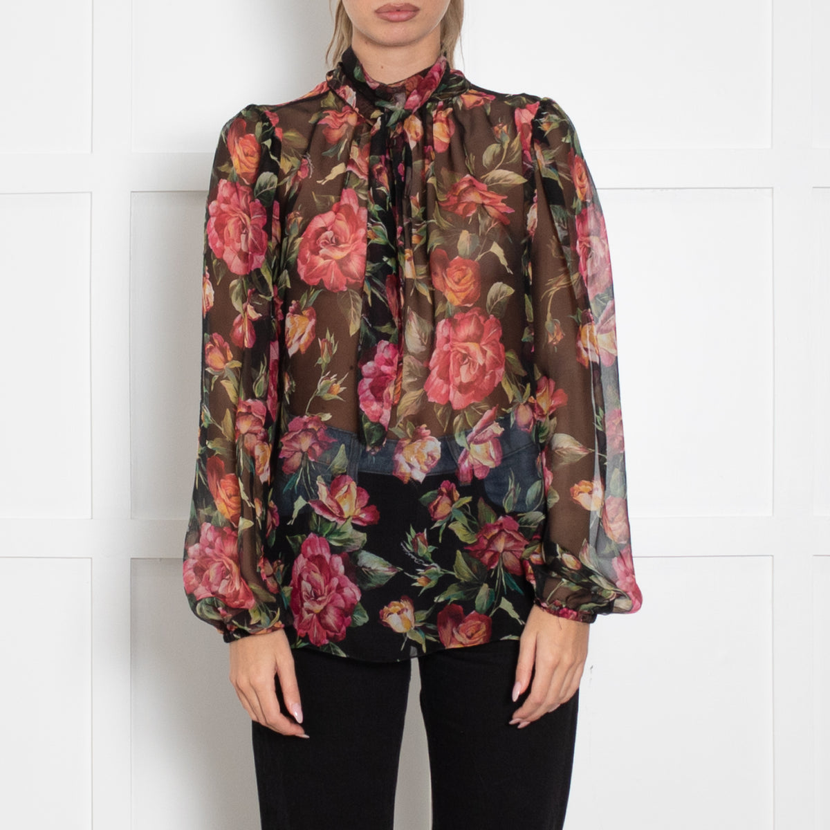 Dolce & Gabbana Black Floral Sheer Blouse
