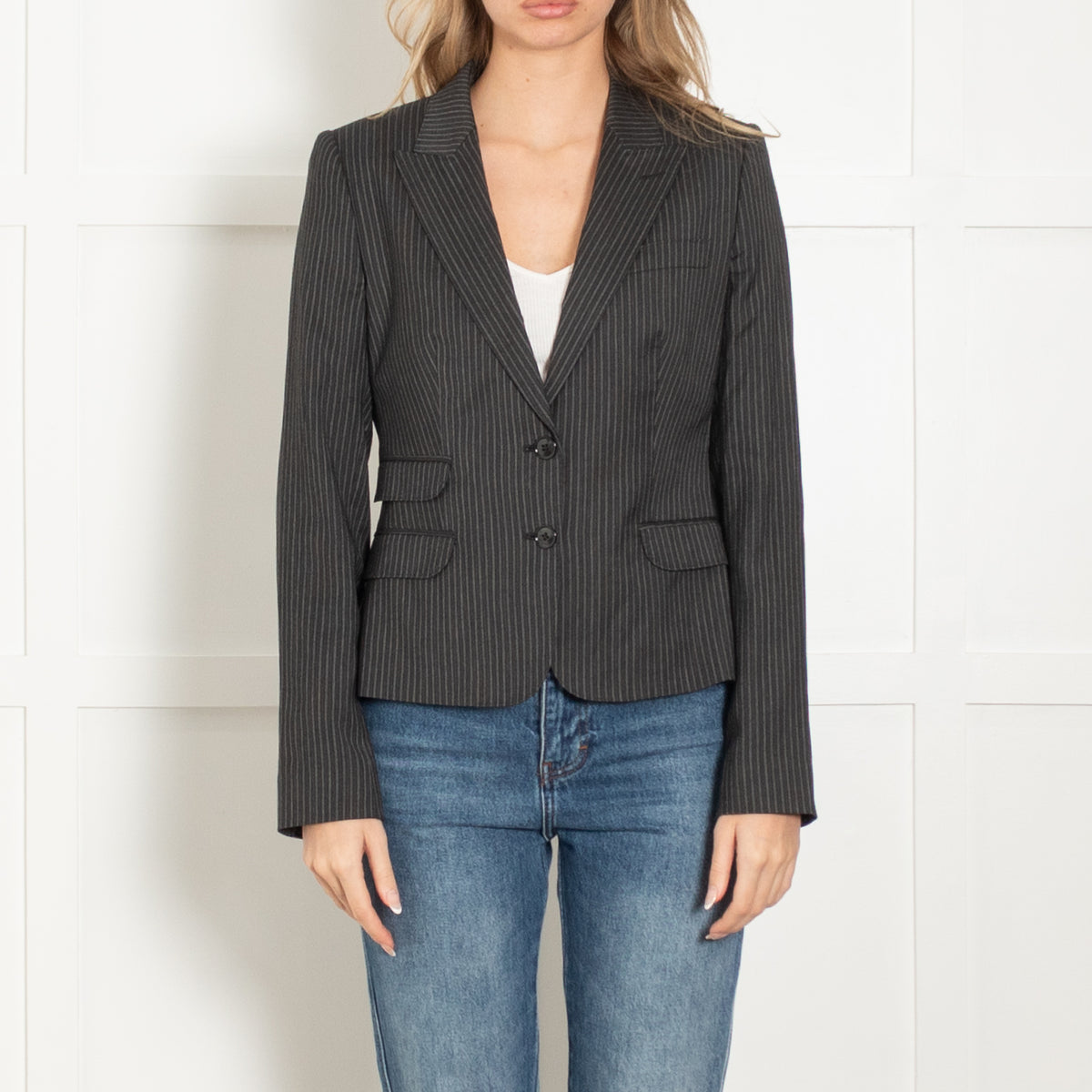 Dolce & Gabbana Grey Pinstripe Short Blazer Jacket