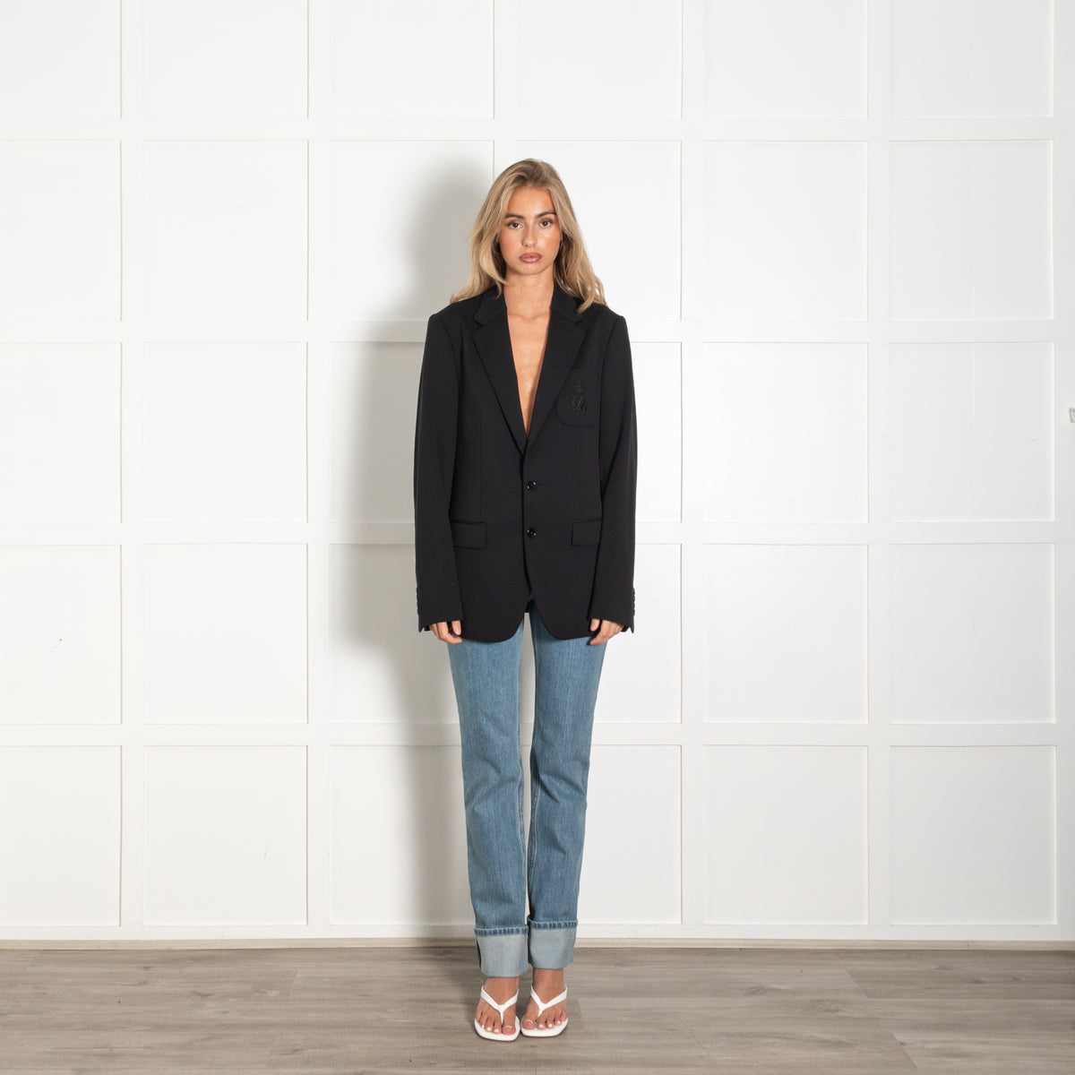 Dolce & Gabbana Black Wool Blend Logo Embroidered Pocket Blazer