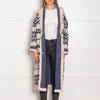 Hale Bob Blue And White Fringed Long Cardigan