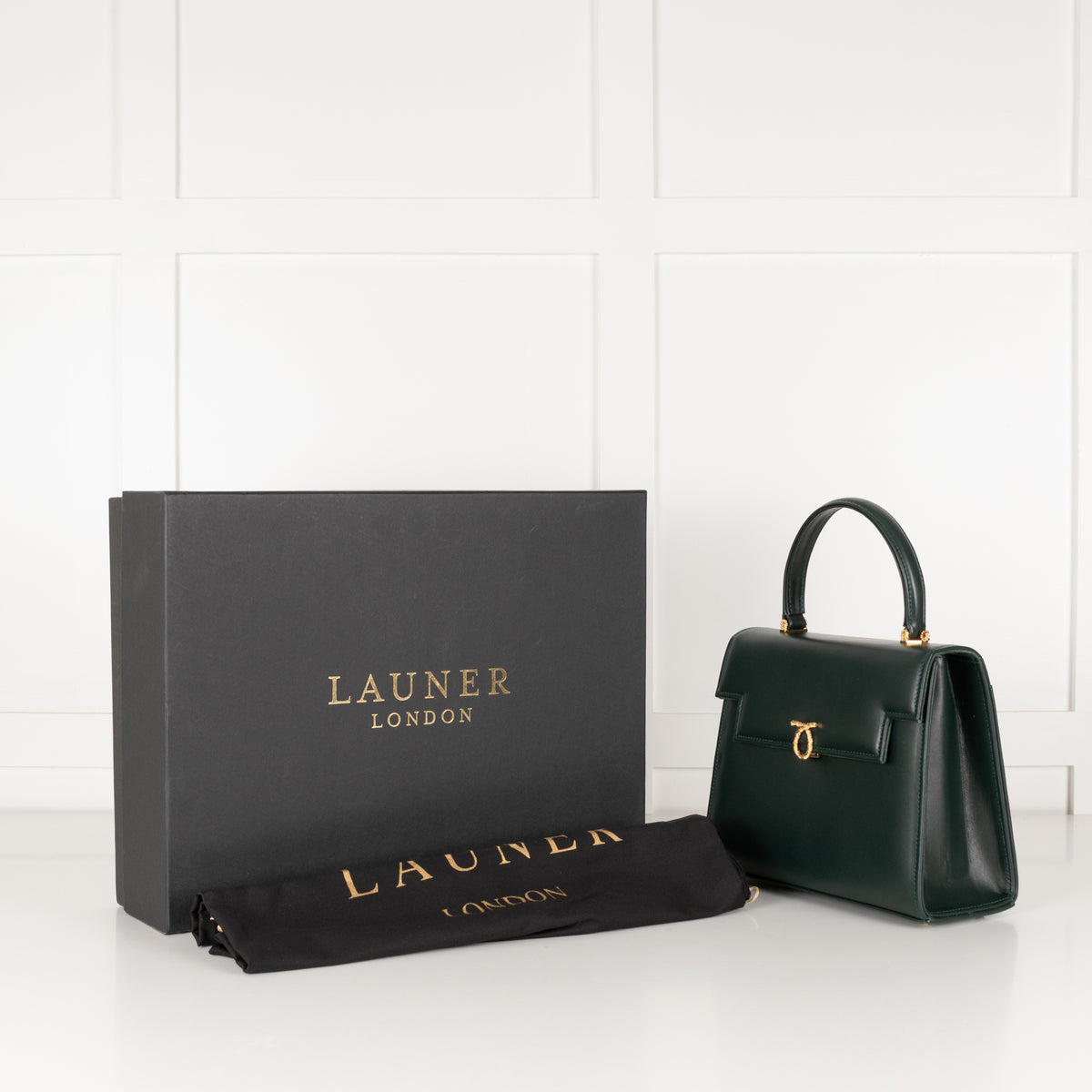 Launer London Forest Green Leather Traviata Bag