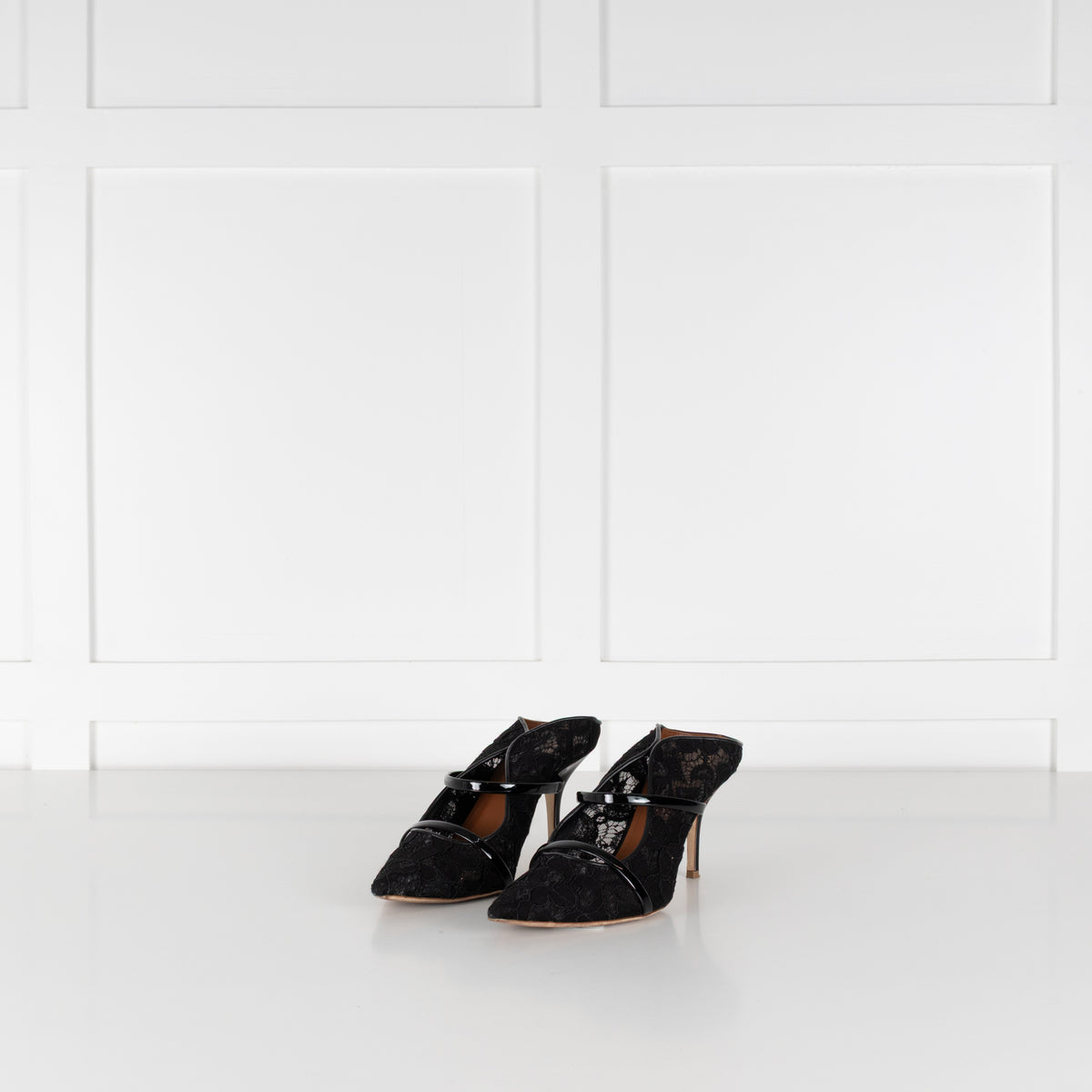 Malone Souliers Maureen Black Lace Heeled Mules