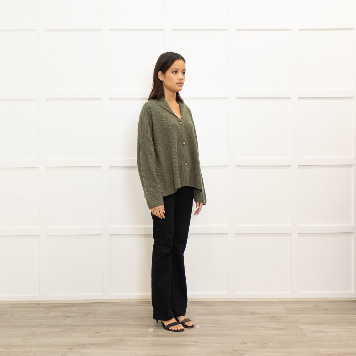 Poetry Khaki Cashmere Shawl Collar Cardigan
