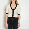 L'Agence Cream Black Gold Button Short Sleeve Cardigan