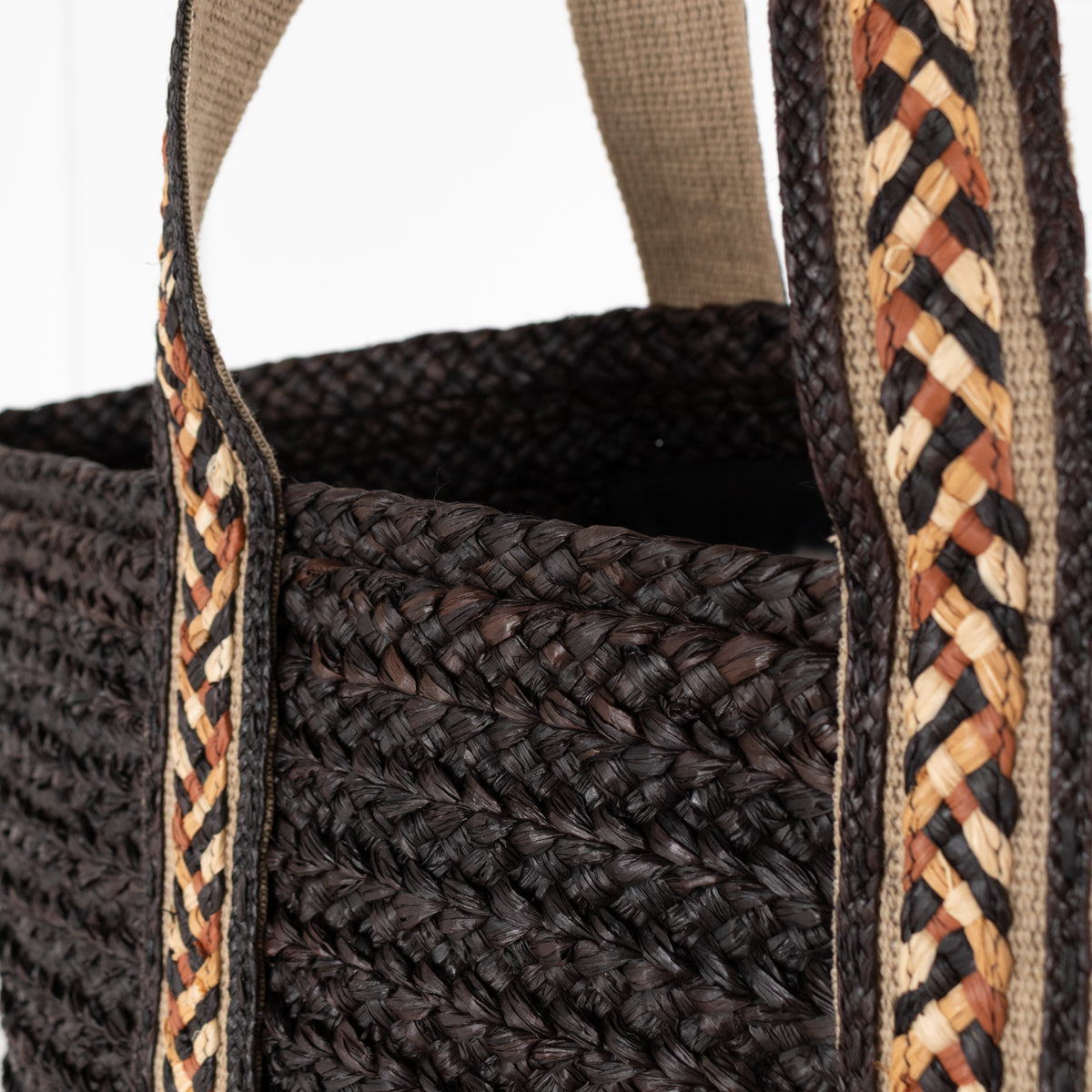 Sans Arcidet Chocolate Brown Woven Straw Tote Bag With Braided Handles