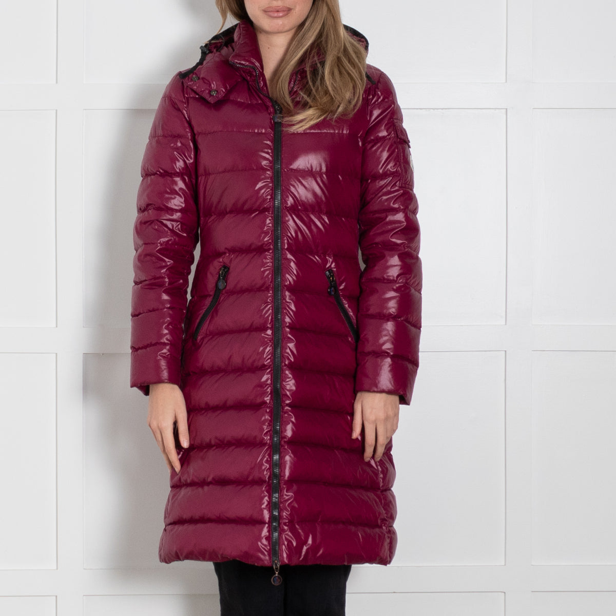 Moncler Plum Long Hooded Puffer Coat