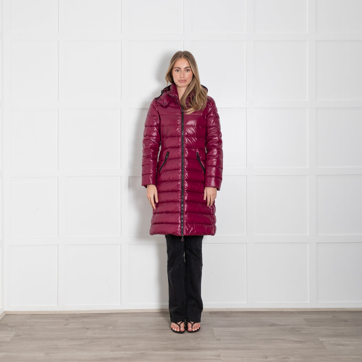 Moncler Plum Long Hooded Puffer Coat