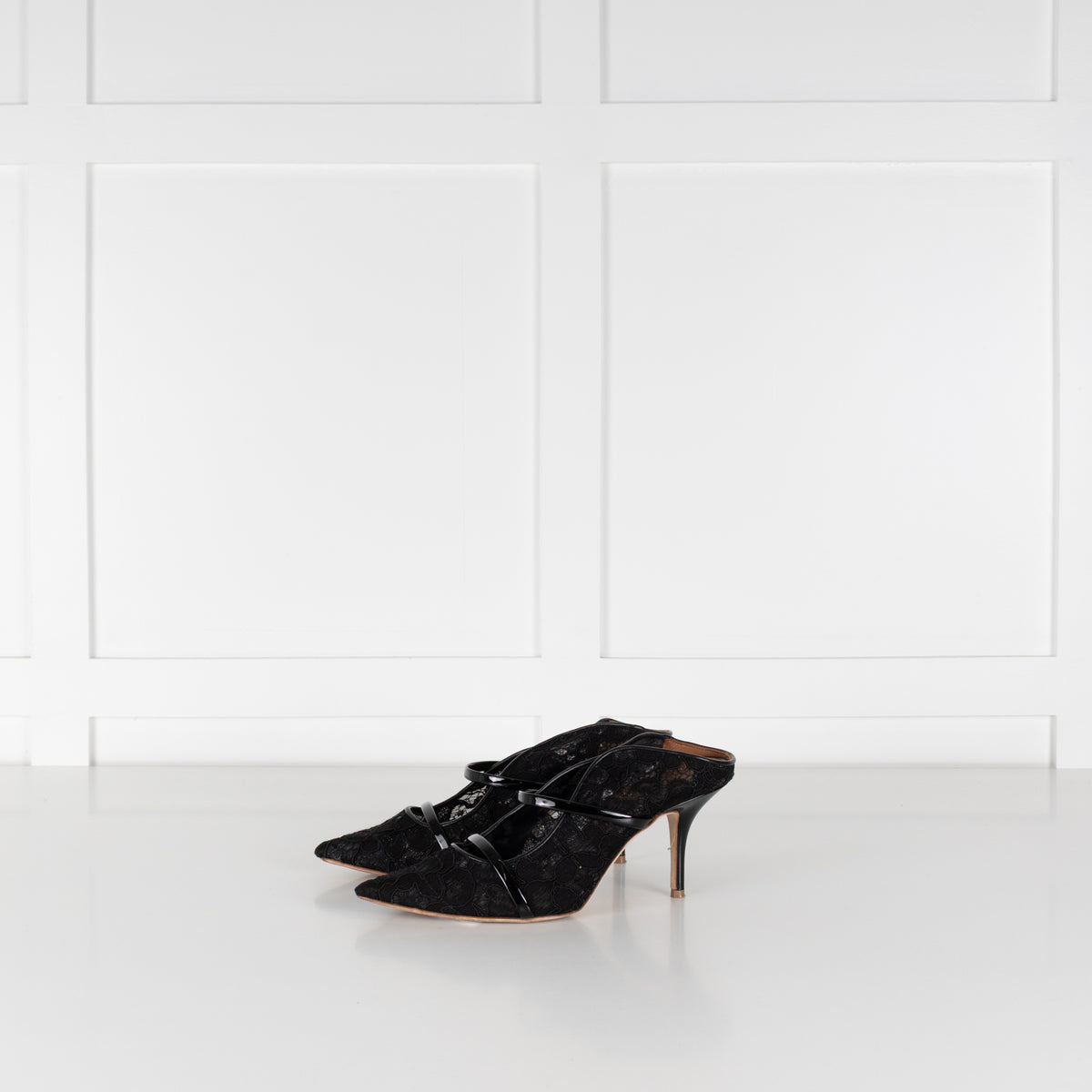 Malone Souliers Maureen Black Lace Heeled Mules