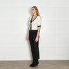 L'Agence Cream Black Gold Button Short Sleeve Cardigan
