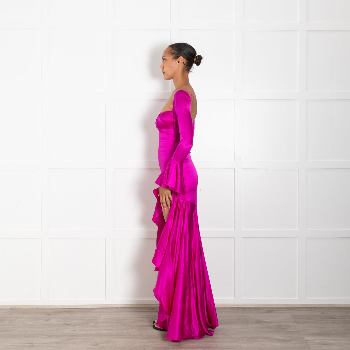 Gul Hurgel Fuschia Pink Maxi Frill Long Sleeve Dress