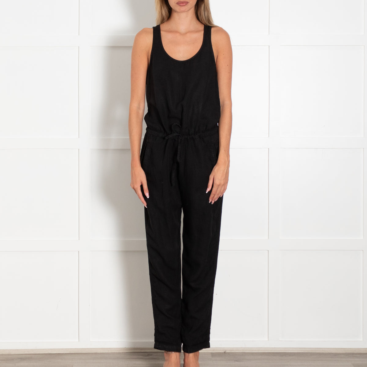 James Perse Black Linen Sleeveless Jumpsuit
