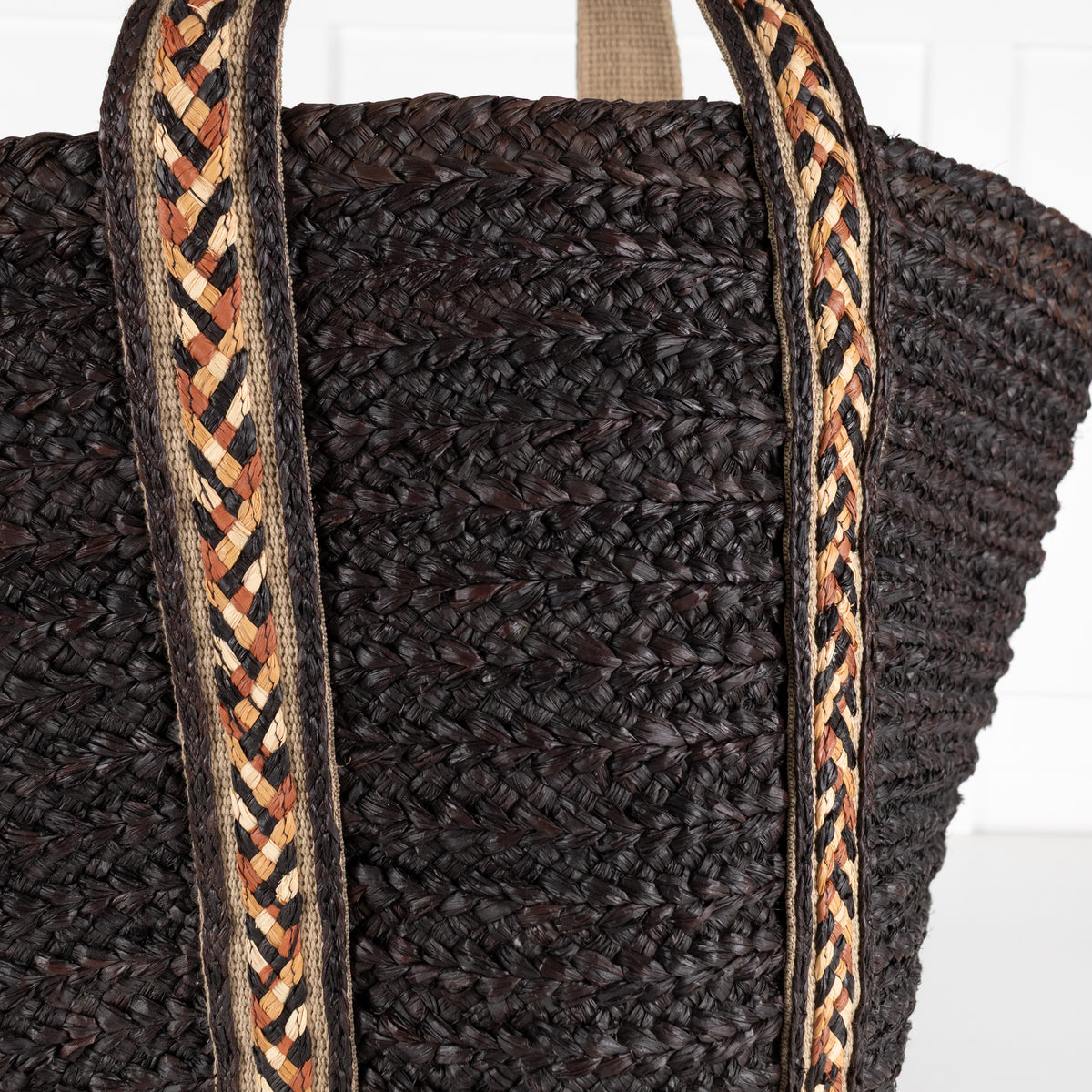 Sans Arcidet Chocolate Brown Woven Straw Tote Bag With Braided Handles