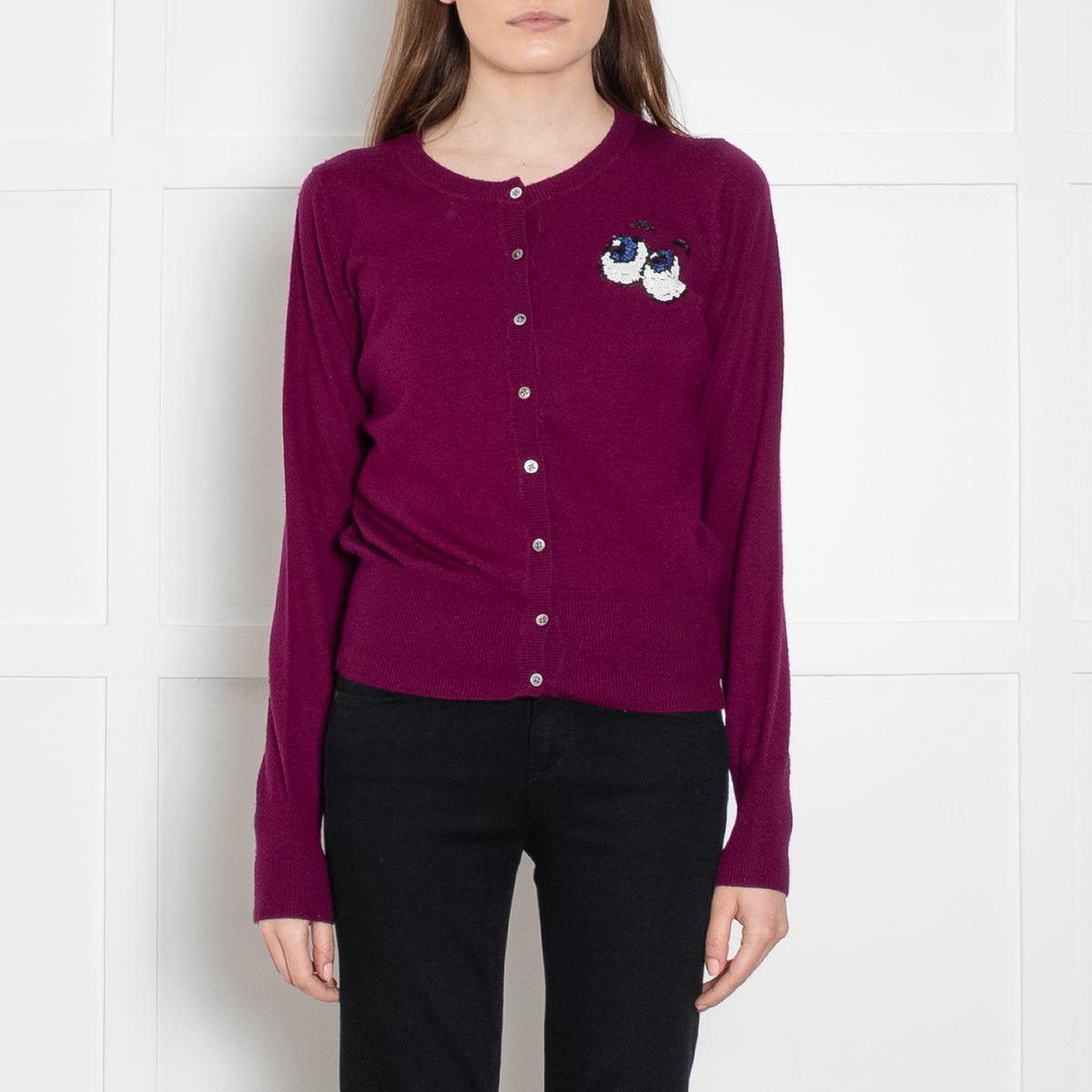 Markus Lupfer Purple Embellished Merino Wool Cardigan