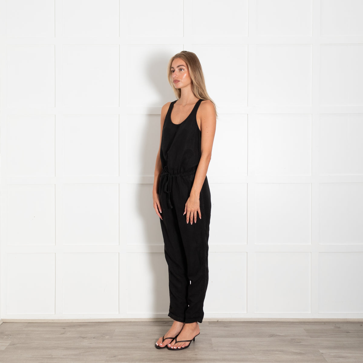 James Perse Black Linen Sleeveless Jumpsuit