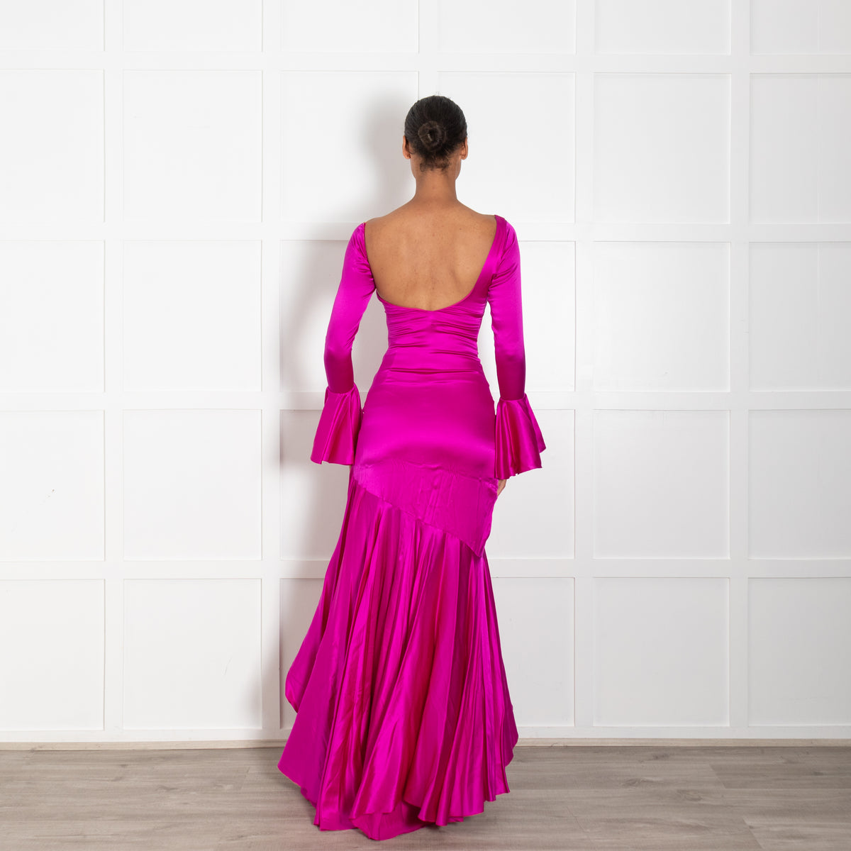 Gul Hurgel Fuschia Pink Maxi Frill Long Sleeve Dress