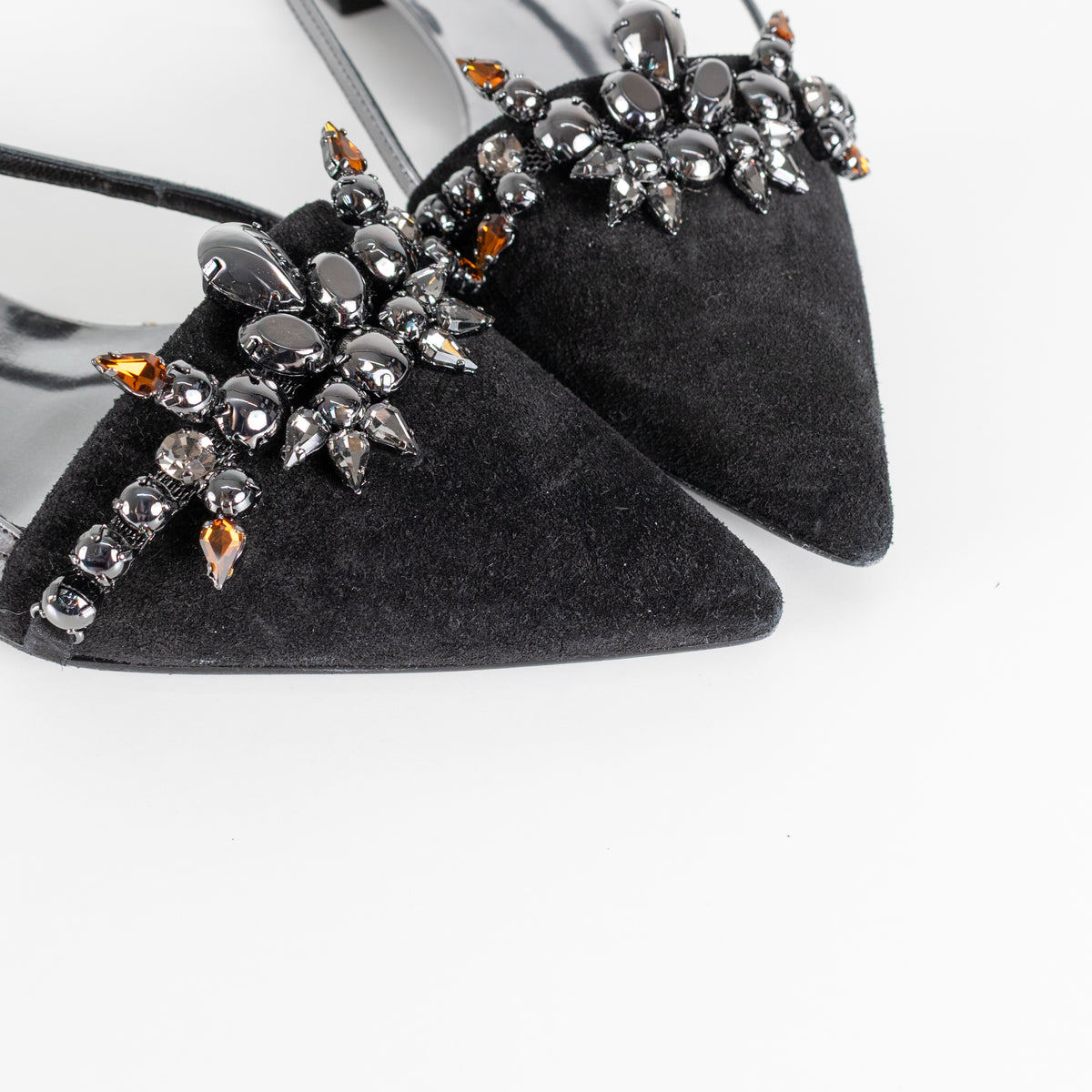 Dorothy Schumacher Summer Ballerina Jewelled Black Suede Sling Back Pump