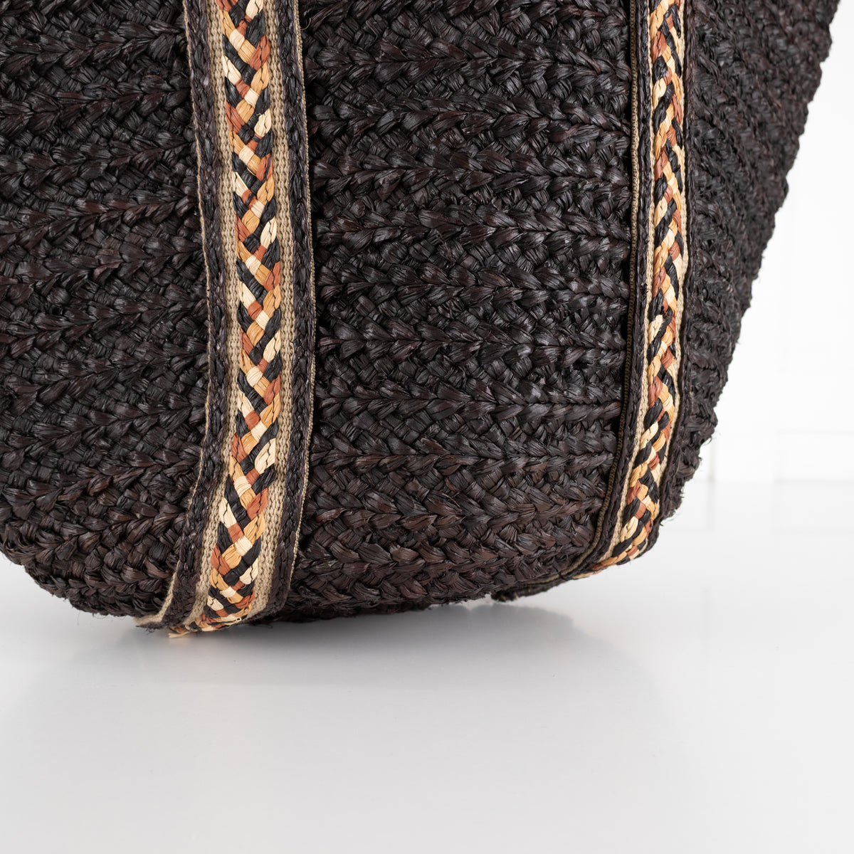Sans Arcidet Chocolate Brown Woven Straw Tote Bag With Braided Handles
