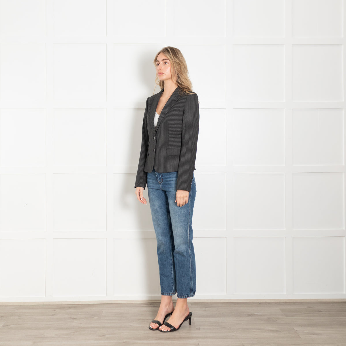 Dolce & Gabbana Grey Pinstripe Short Blazer Jacket