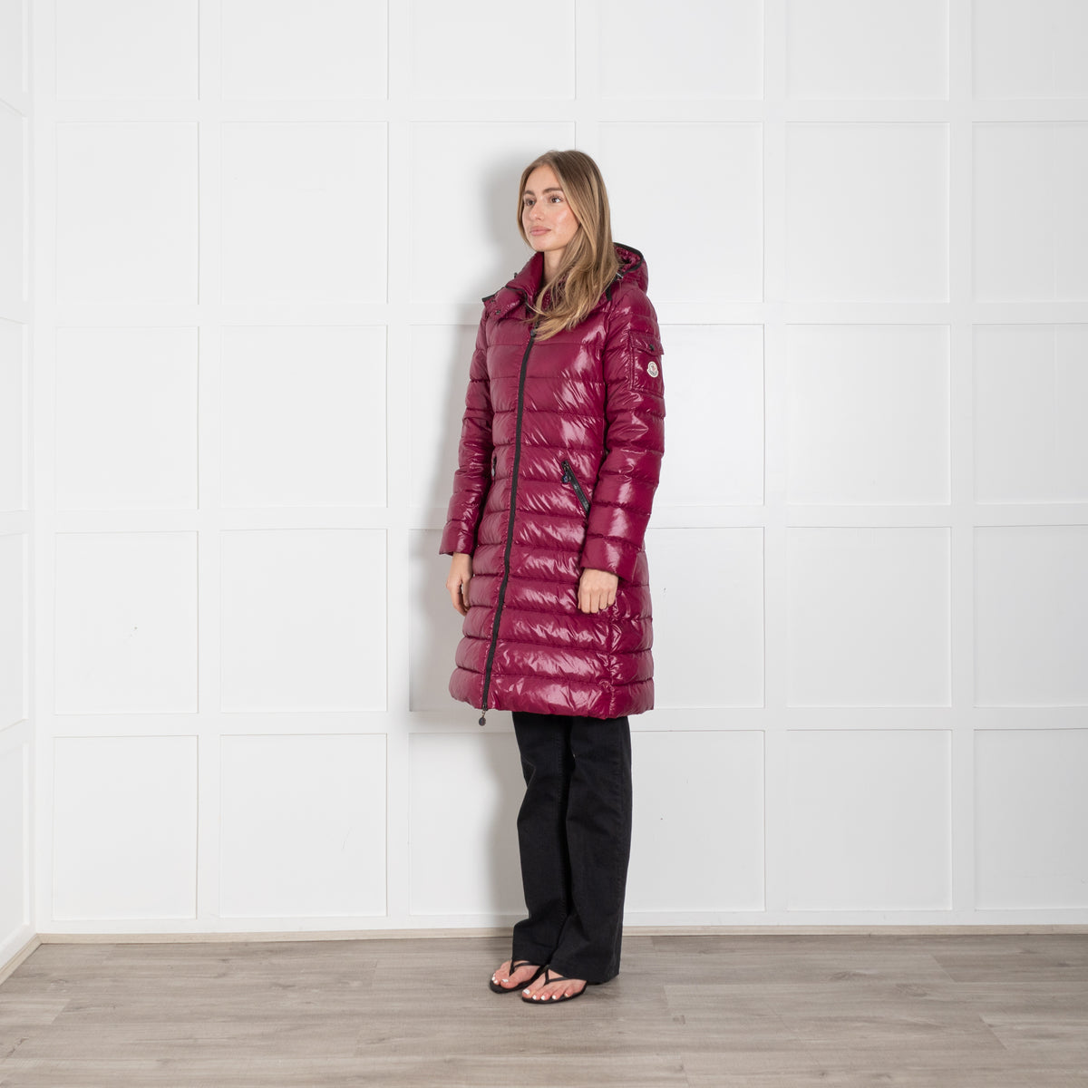 Moncler Plum Long Hooded Puffer Coat