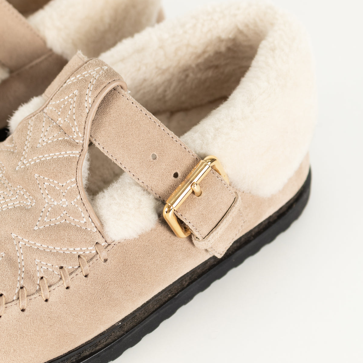 Louis Vuitton Beige Suede Shearling Comfort Mary Janes