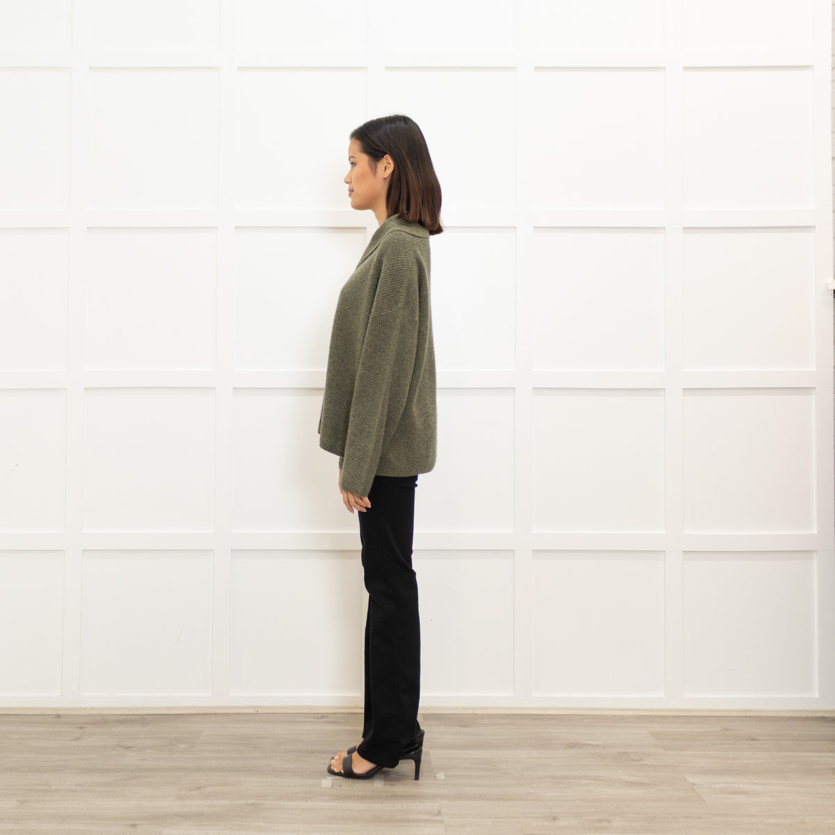 Poetry Khaki Cashmere Shawl Collar Cardigan