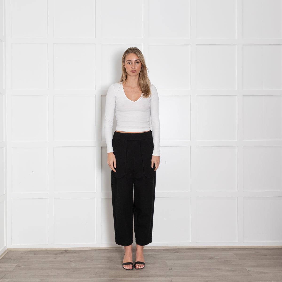 Sarah Pacini Black Elasticated Waist Front Pocket Detail Trousers