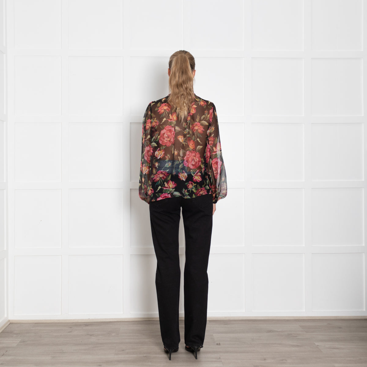 Dolce & Gabbana Black Floral Sheer Blouse