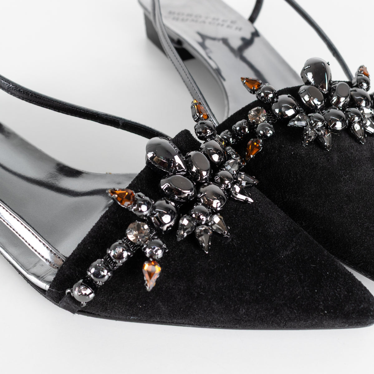 Dorothy Schumacher Summer Ballerina Jewelled Black Suede Sling Back Pump