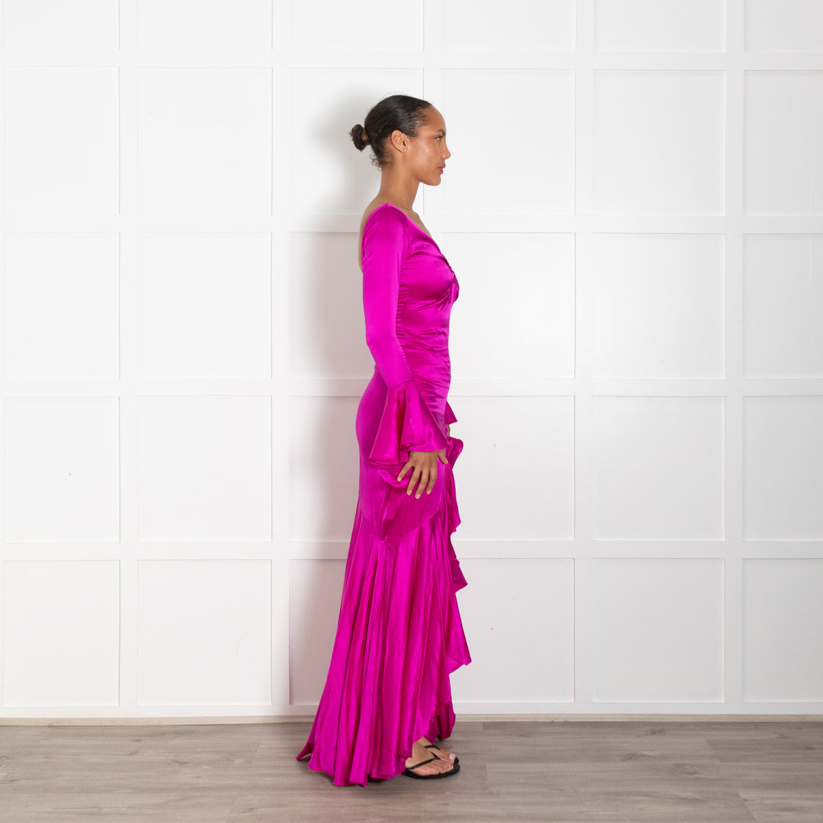 Gul Hurgel Fuschia Pink Maxi Frill Long Sleeve Dress