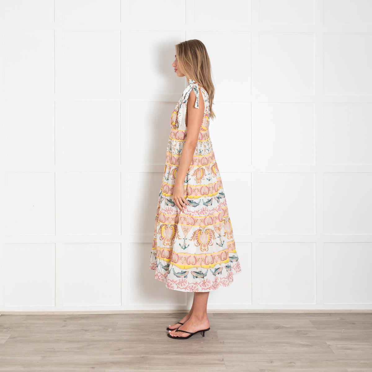 Farm Rio Cream Peach Cotton Tiered Sleeveless Dress