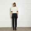 L'Agence Cream Black Gold Button Short Sleeve Cardigan