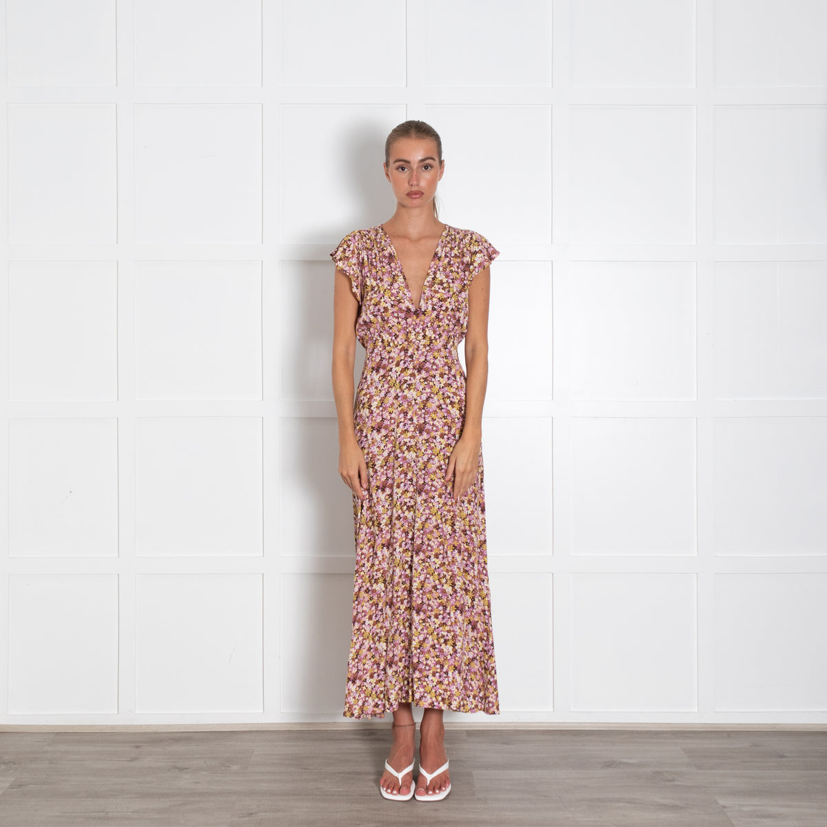 Faithfull The Brand Lilac Beige Floral Midi Dress