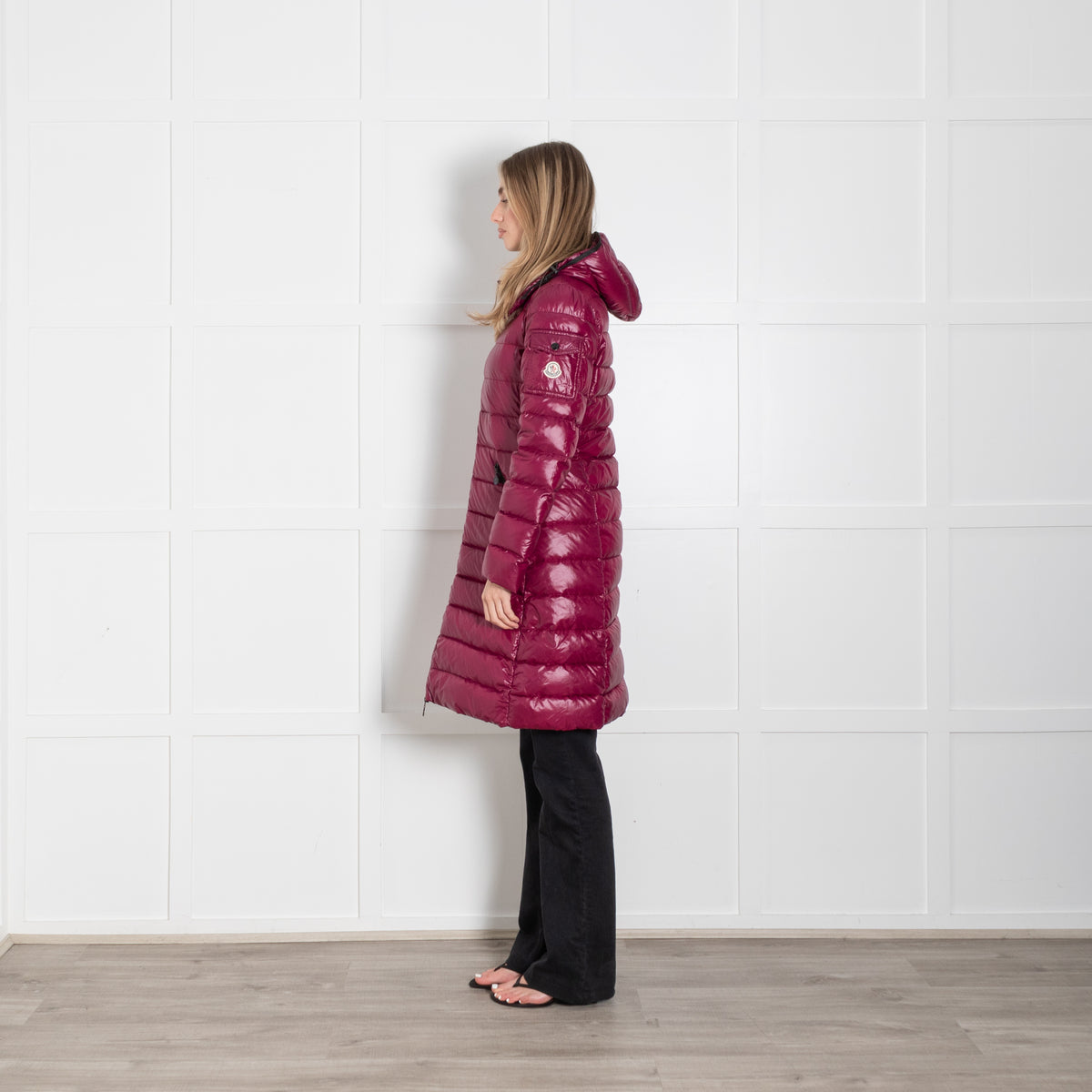 Moncler Plum Long Hooded Puffer Coat