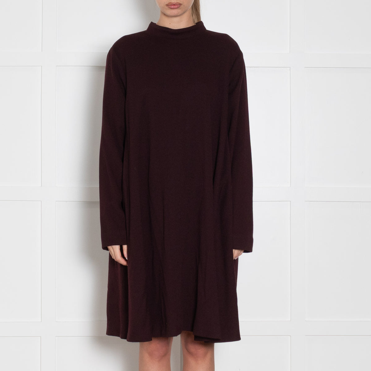 Raey Burgundy Crepe A-Line Tunic Style Dress