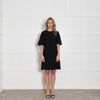 Chloe Black Crepe Wool Fluted Sleeve Scalloped Edge Shift Dress
