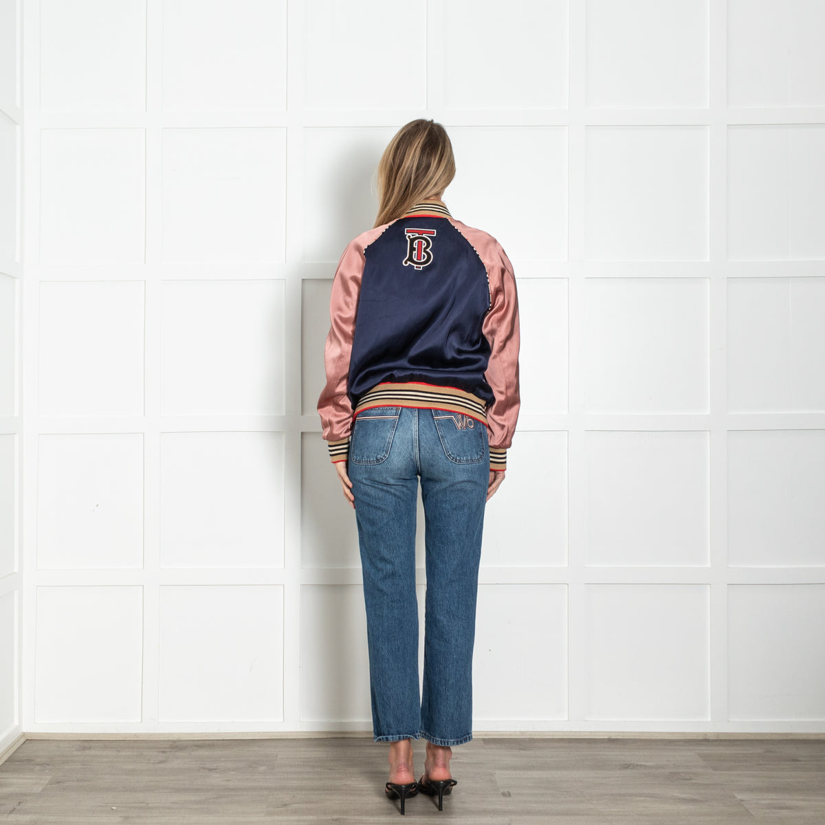 Burberry Blue and Pink Monogram Detail Bomber Jacket