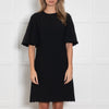 Chloe Black Crepe Wool Fluted Sleeve Scalloped Edge Shift Dress