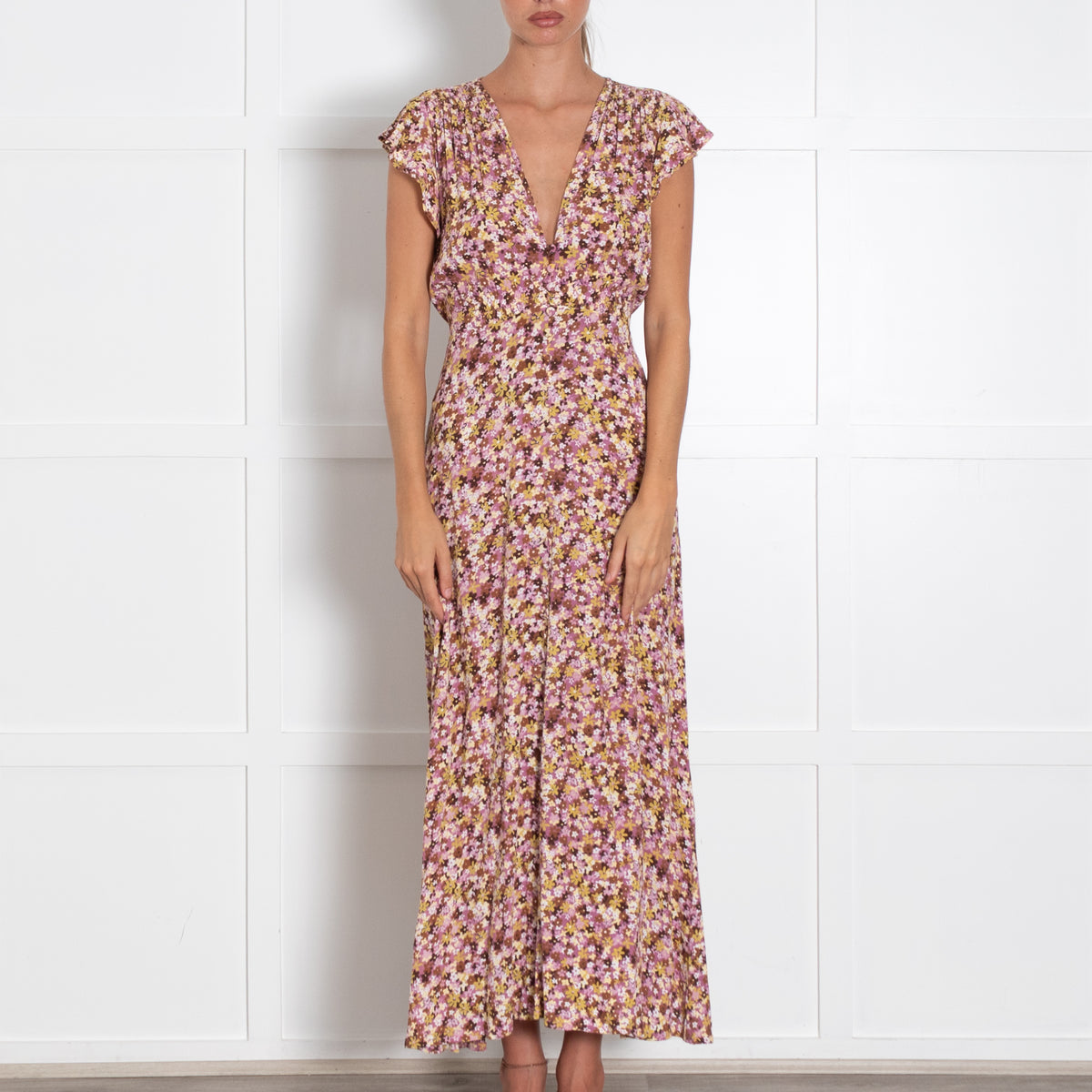 Faithfull The Brand Lilac Beige Floral Midi Dress