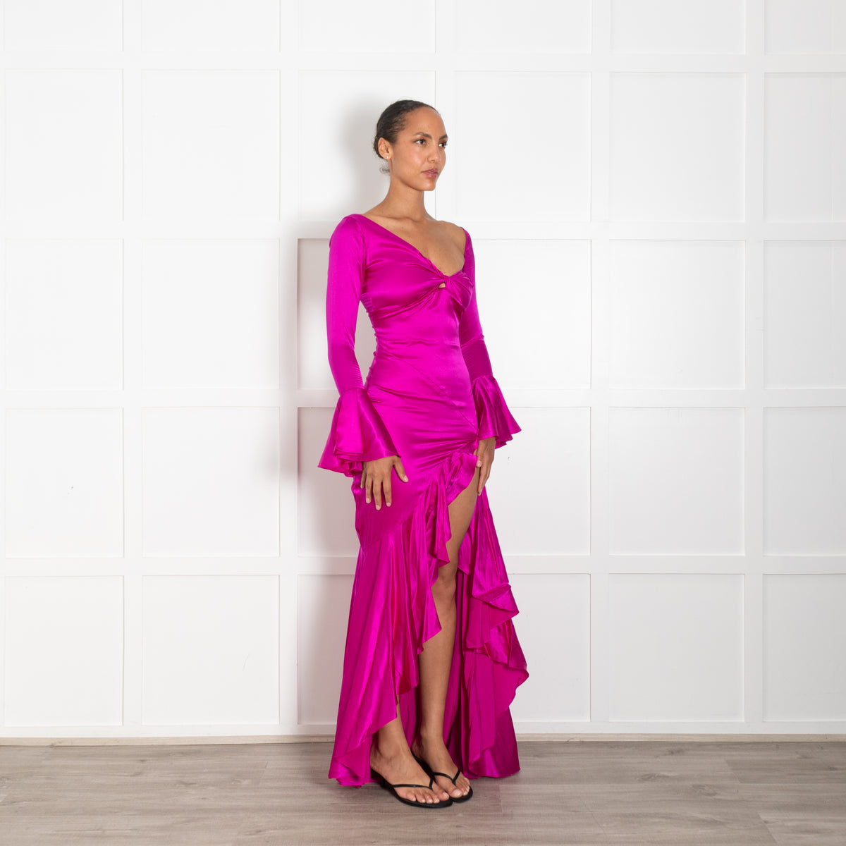 Gul Hurgel Fuschia Pink Maxi Frill Long Sleeve Dress