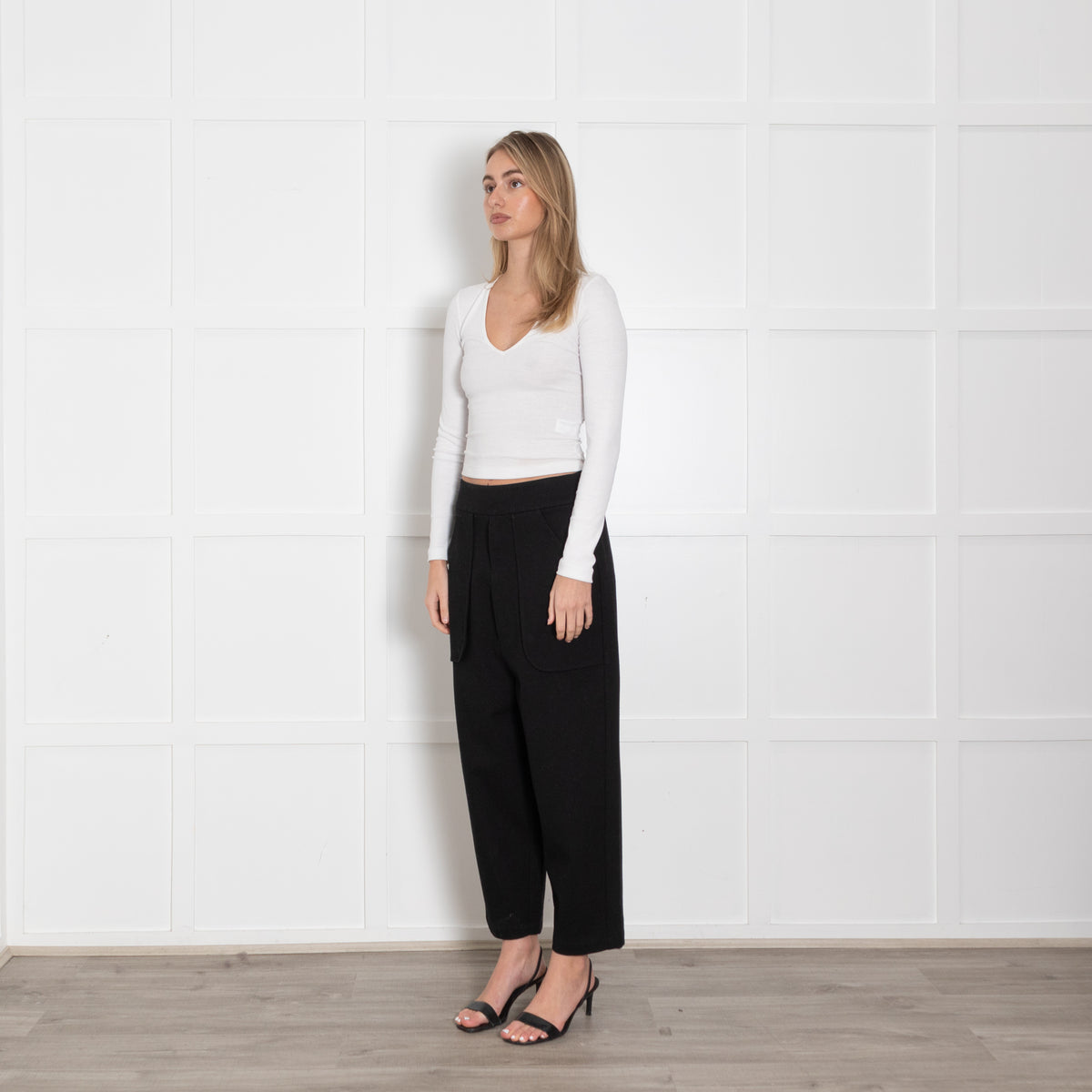 Sarah Pacini Black Elasticated Waist Front Pocket Detail Trousers